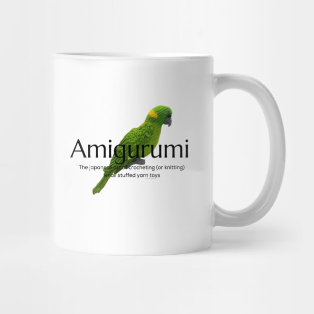 Amigurumi with Parrot and black lettering by Desert Hippie Designs